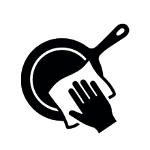 Icon, das die Pflege einer Gusseisenpfanne beschreibt