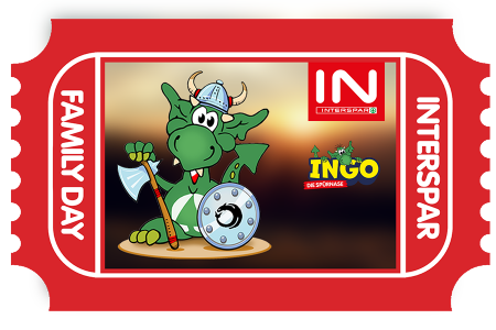 Sujet zum Gewinnspiel "INTERSPAR Family Day" 2025 mit den Logos von Cineplexx, INTERSPAR und INGO, sowie dem Titel für "Drachenzämen leicht gemacht" und einem INGO-Wikinger