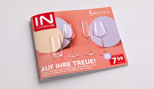Bild vom Treuepromotion-Sammelpass und der Aufschrift "AUF IHRE TREUE! Stilvoll genießen. Mit hochwertigen Kristallgläsern von Spiegelau." Gültig von Do., 3.9.2026 bis Sa., 9.1.2027