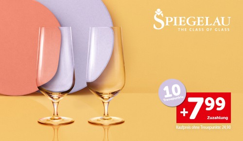 Zwei Biergläser und die Aufschrift "10 Treuepunkte. +7,99€ Zuzahlung. Kaufpreis ohne Treuepunkte: 24,90€"