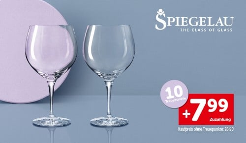 Zwei Gin Tonic-Gläser und die Aufschrift "10 Treuepunkte. +7,99€ Zuzahlung. Kaufpreis ohne Treuepunkte: 26,90€"