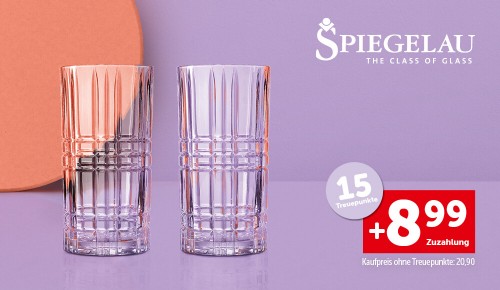 Zwei Longdrinkgläser und die Aufschrift "15 Treuepunkte. +8,99€ Zuzahlung. Kaufpreis ohne Treuepunkte: 20,90€"