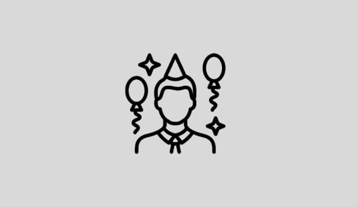 Person mit Luftballons und Partyhut-Icon