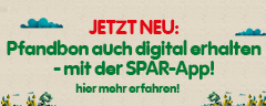 Sujet zum Pfand mit der Aufschrift "Jetzt Neu: Pfandbon auch digital erhalten  - mit der SPAR-App!"