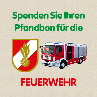 Sujet zu den Pfadflaschen mit der Aufschrift "Spenden Sie Ihren Pfandbon für die Feuerwehr"
