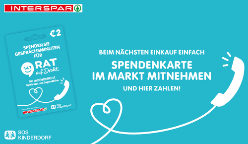 Aktion von INTERSPAR und SOS Kinderdorf mit Rat auf Draht