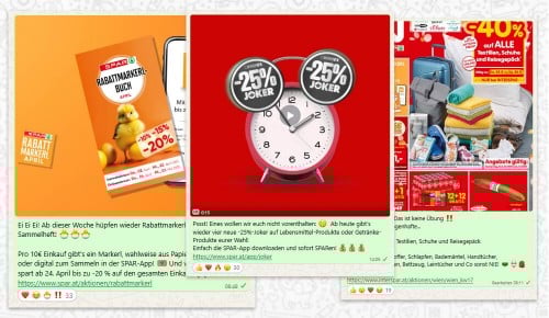 Beispiele für Inhalte auf dem INTERSPAR-WhatsApp-Kanal