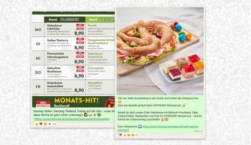 Beispiele für Inhalte auf dem INTERSPAR-WhatsApp-Kanal