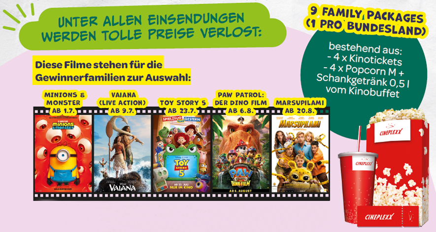 Abbildung der Preise - Kino Family  Packages