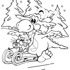 INGO Mahlvorlage für Weihnachten: INGO mit einer Weihnachtsmütze beim Rodeln mit der Haselmaus Fred
