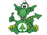 Ingo, der kleine grüne Drache, zeigt einen Daumen hoch