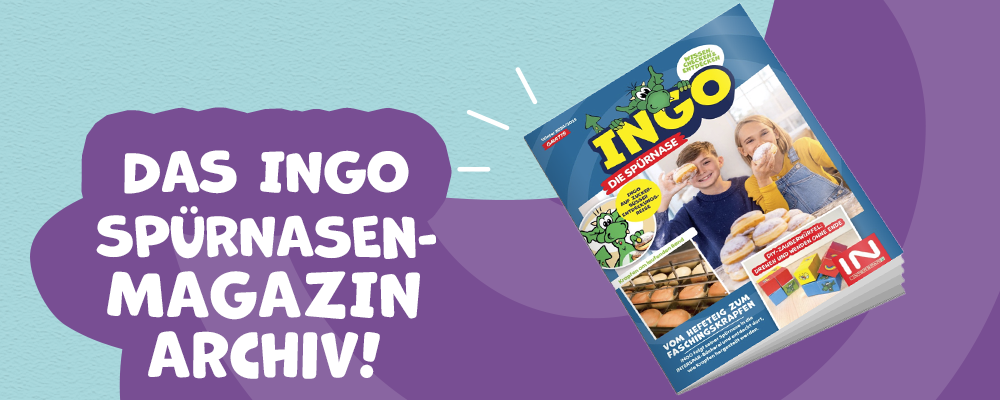 Banner mit der Aufschrift "Das INGO Spürnasen-Magazin Archiv!"