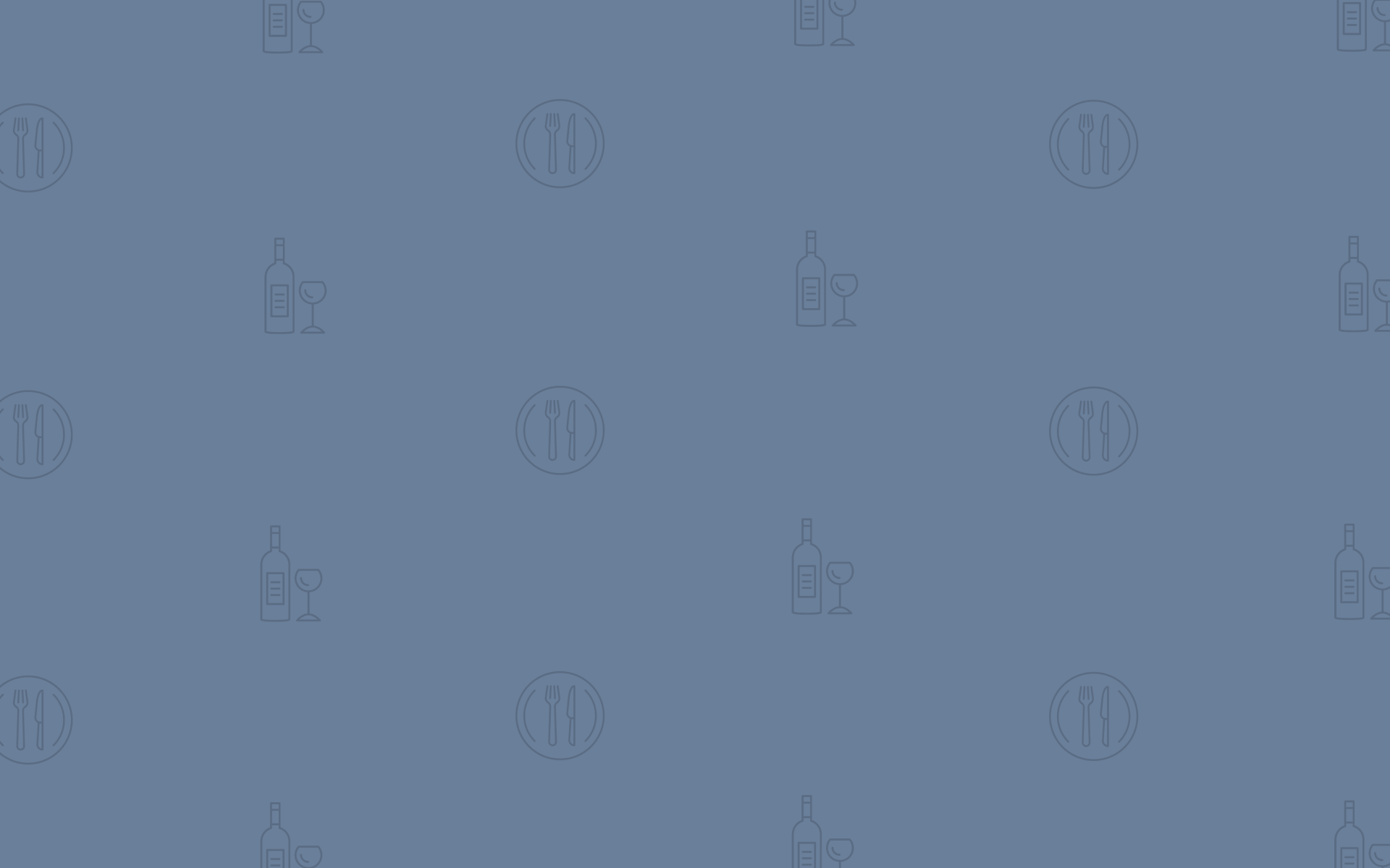 Viele kleine Teller- und Weinflaschen-Icons auf einem blauen Hintergrund