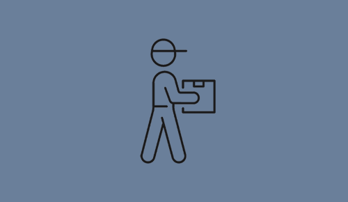 Ein Liefermann mit karton-Icon auf einem blauen Hintergrund