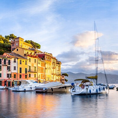 Der Hafen von Portofino Hafen im Sonnenuntergang