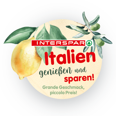 Italien-Sujet von INTERSPAR mit der Aufschrift "Italien genießen und sparen! Grande Geschmack, piccolo Preis!