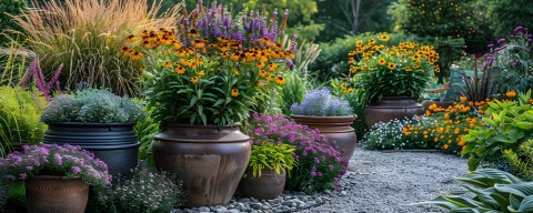 Gärtnern im Blumentopf und Pflanztrog für Gartengestaltung am Balkon und auf der Terrasse