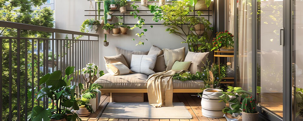 Gärtnern im Blumentopf und Pflanztrog für Gartengestaltung am Balkon und auf der Terrasse