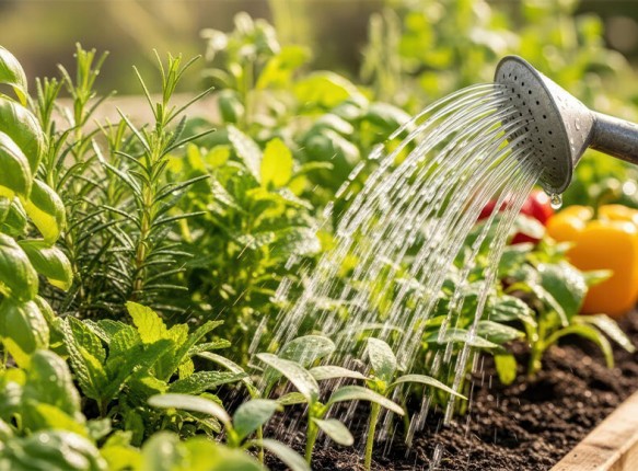 Gärtnern im erhöhten Beet und Hochbeet mit Gartenwerkzeug und Pflanzen