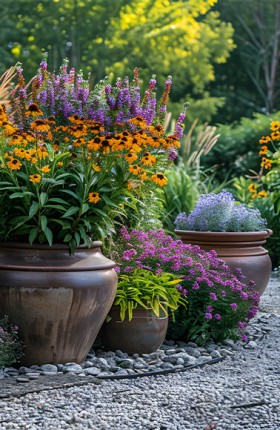 Gärtnern im Blumentopf und Pflanztrog für Gartengestaltung am Balkon und auf der Terrasse