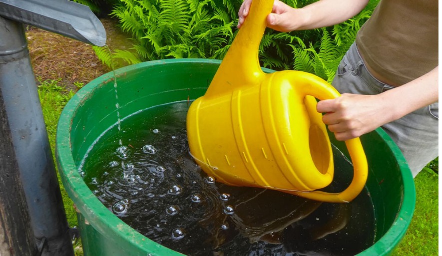 Pflanzenbewässerung und Pflanzendüngung mit Gartenschlauch oder Gießkanne