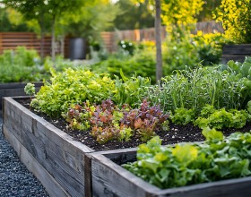 Gärtnern im erhöhten Beet und Hochbeet mit Gartenwerkzeug und Pflanzen
