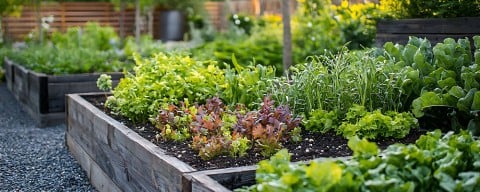 Gärtnern im erhöhten Beet und Hochbeet mit Gartenwerkzeug und Pflanzen