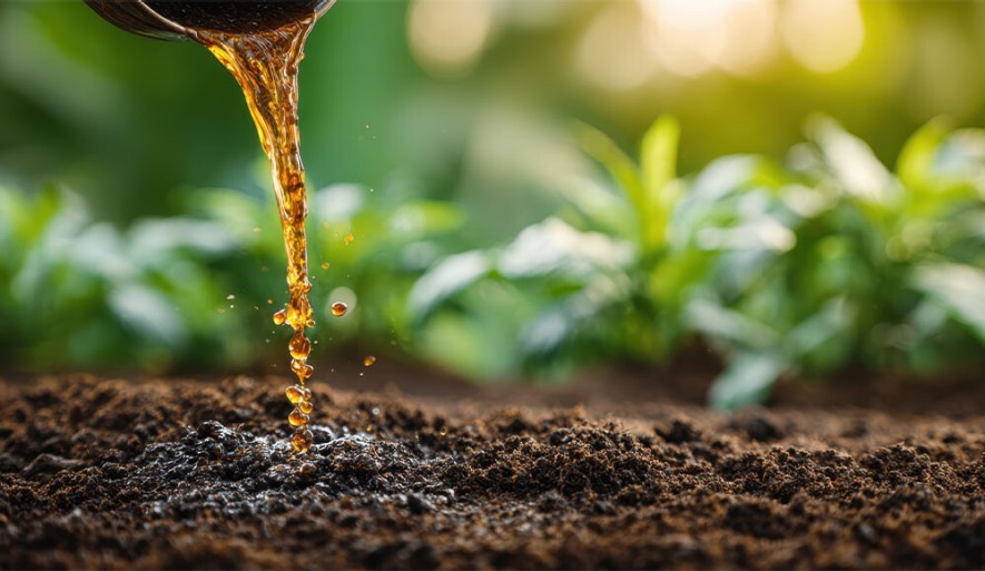 Pflanzenbewässerung und Pflanzendüngung mit Gartenschlauch oder Gießkanne