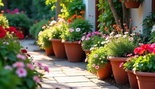 Gärtnern im Blumentopf und Pflanztrog für Gartengestaltung am Balkon und auf der Terrasse