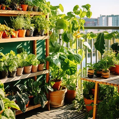Gärtnern im Blumentopf und Pflanztrog für Gartengestaltung am Balkon und auf der Terrasse