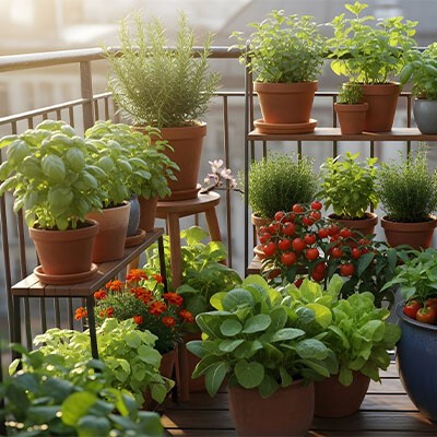 Gärtnern im Blumentopf und Pflanztrog für Gartengestaltung am Balkon und auf der Terrasse