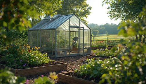 Gärtnern im erhöhten Beet und Hochbeet mit Gartenwerkzeug und Pflanzen