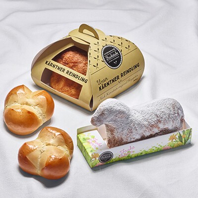 Frisches Ostergebäck aus der INTERSPAR-Backstube: Osterlamm, Kärntner Reindling und Osterpinze