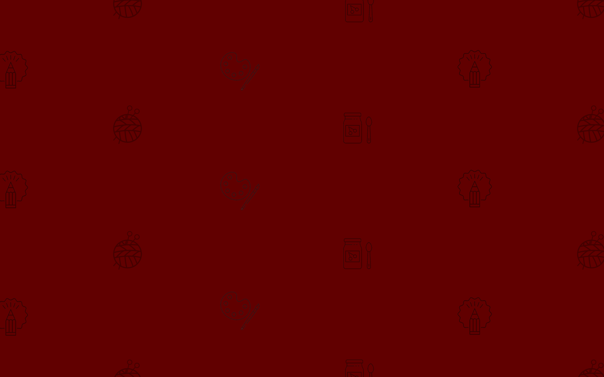 Viele kleine Buntstift-, Wollknäuel-, Farbpaletten- und Marmeladenglas-Icons auf einem grünen Hintergrund