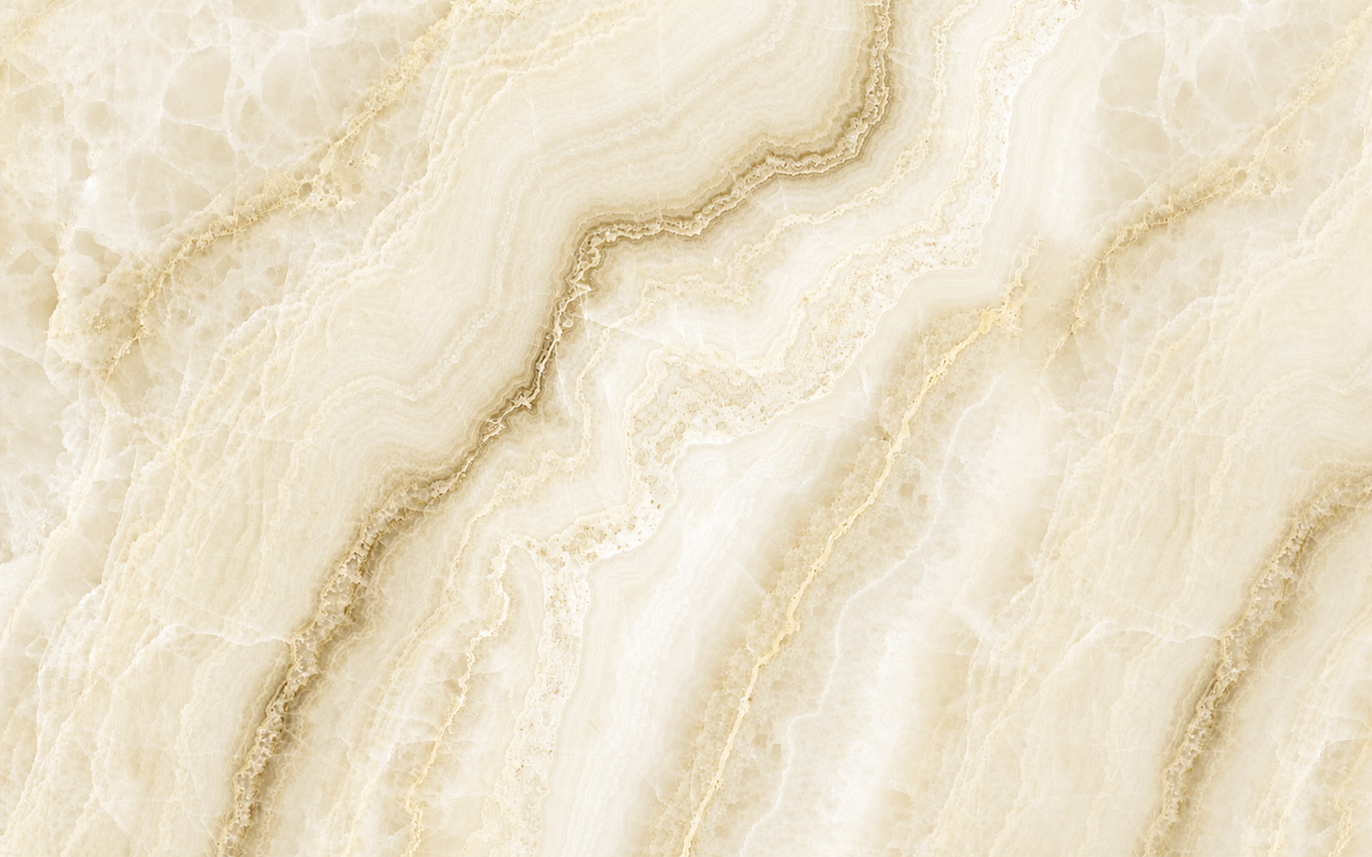 Abstrakte Naturstein-Textur in Weiß und warmen Beige-Gold-Tönen erinnert an Onyx- oder Calacatta-Marmor