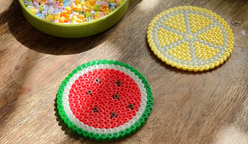 Untersetzer aus Bügelperlen, die Optisch wie Obst-Scheiben aussehen