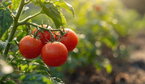 Tomatenstrauch mit roten Tomaten.