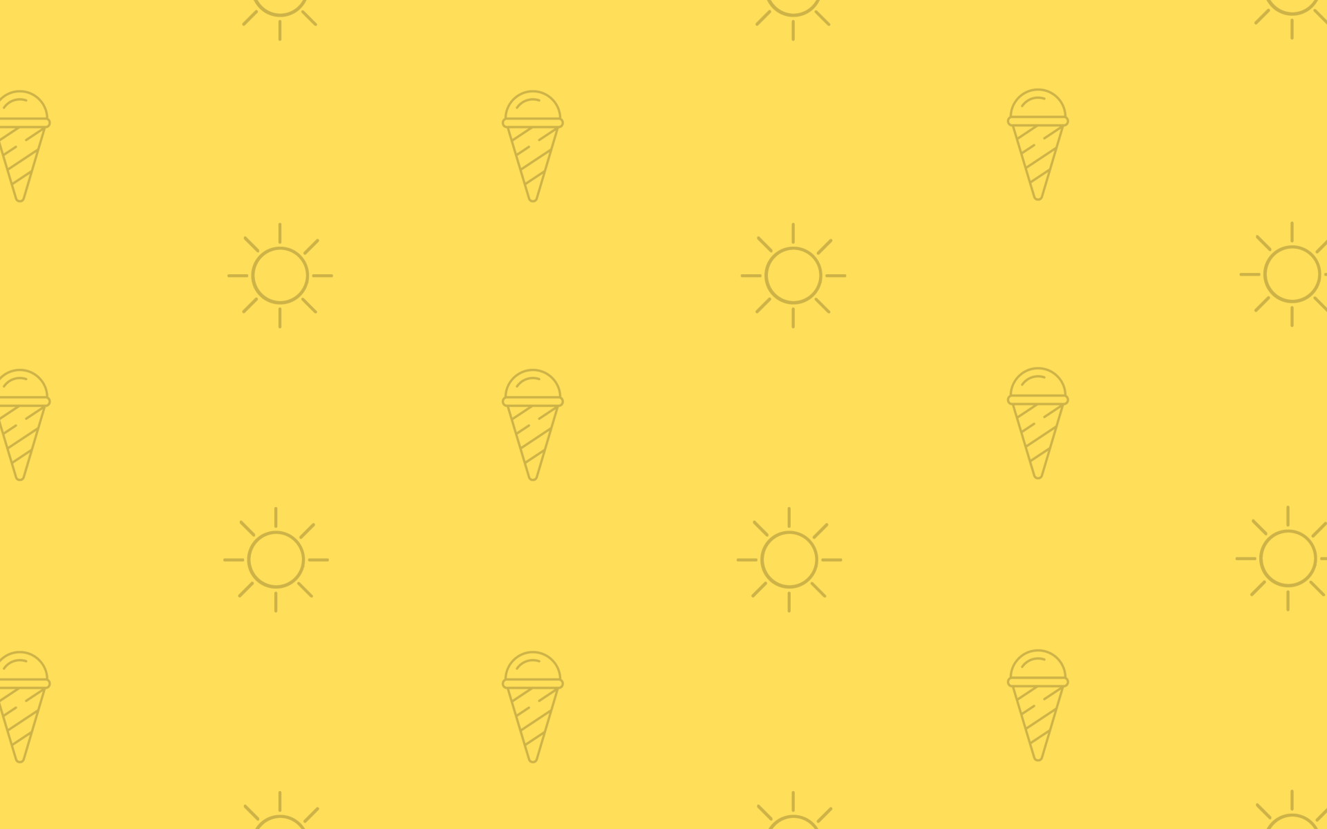 Viele kleine Sonnen- und Eis-Icons auf einem gelben Hintergrund