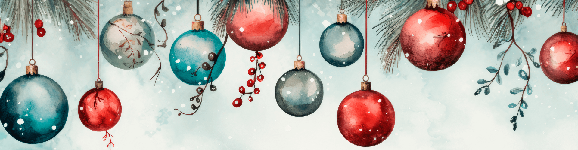 Zeichnung von hängenden Christbaumkugeln an einem Zweig