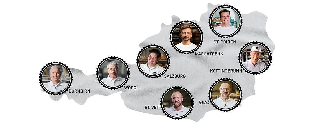 Österreich-Karte mit den INTERSPAR Bäckerei-Filialleiter:innen