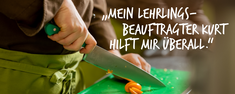 Sujet mit der Aufschrift: "Mein Lehrlingsbeauftragter Kurt hilft mir überall."