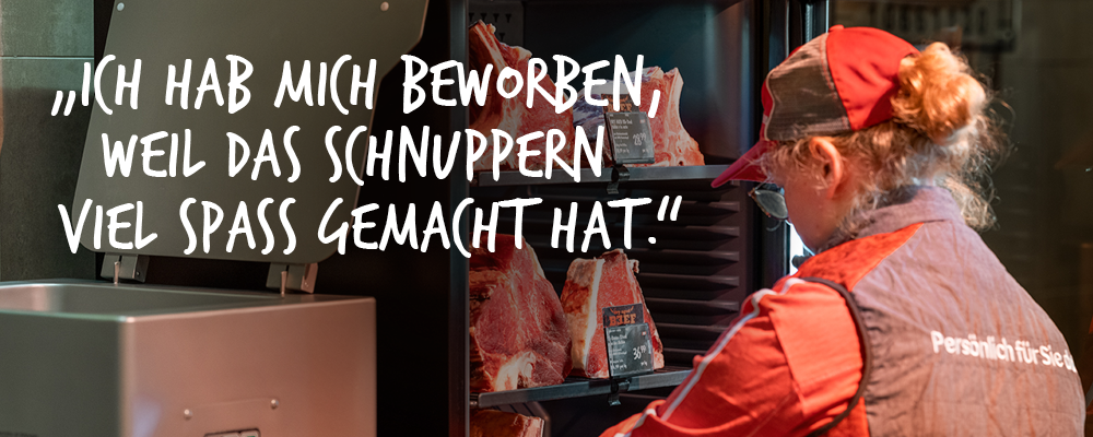 Sujet mit der Aufschrift: "Ich hab mich beworben, weil das Schnuppern viel Spass gemacht hat."