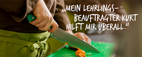 Sujet mit der Aufschrift: "Mein Lehrlingsbeauftragter Kurt hilft mir überall."