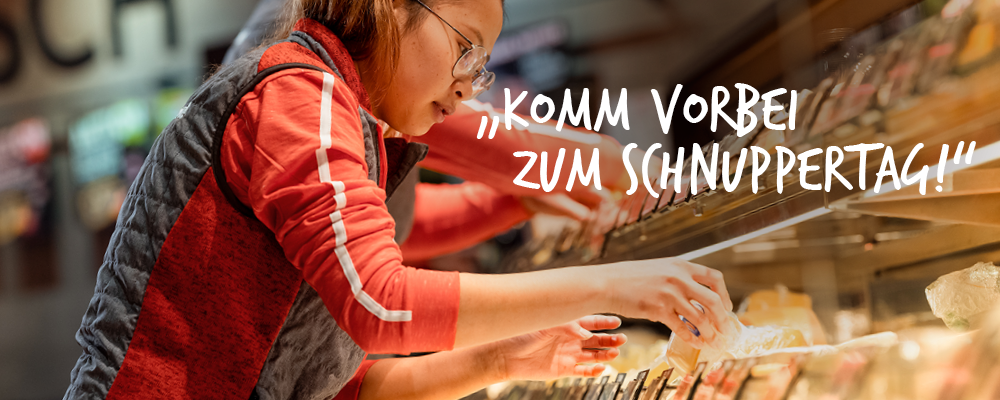 Lehre-Sujet mit der Aufschrift: "Komm vorbei zum Schnuppern"