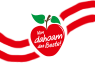 Von dahoam das Beste!-Logo mit einer Österreich-Flagge im Hintergrund