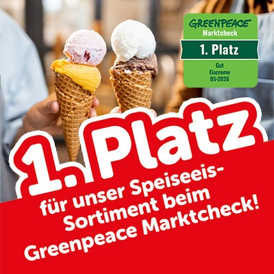 1. Platz beim Greenpace-Marktcheck Speiseeis für INTERSPAR mit der Note "GUT"