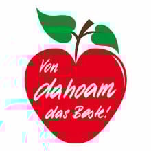 "Von dahoam das Beste"-Logo auf weißem Hintergrund