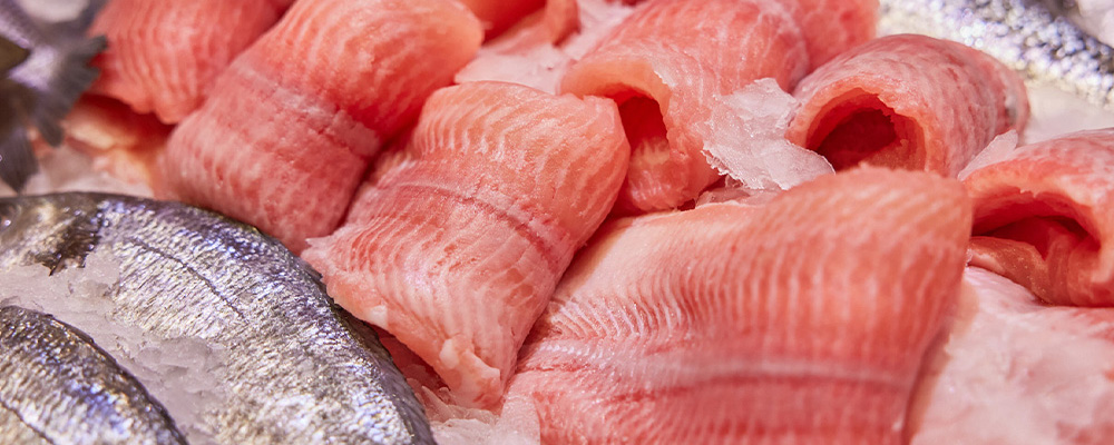 Mehrere Stücke Welsfilet in Eis