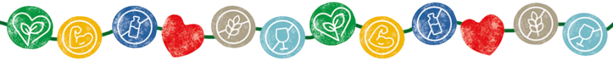Viele verschiedene "Bewusst Ernähren"-Icons an einer Schnur