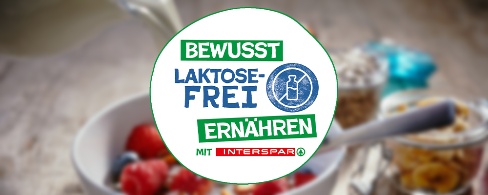 Banner mit der Aufschrift "Bewusst laktosefrei ernähren mit INTERSPAR"